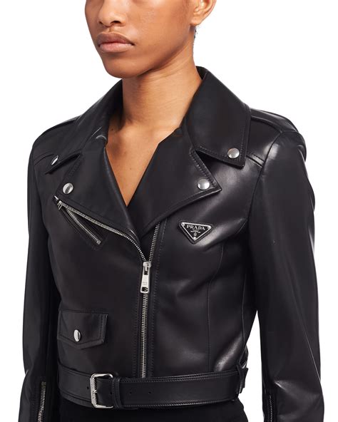 prada black leather|prada leather jacket women's.